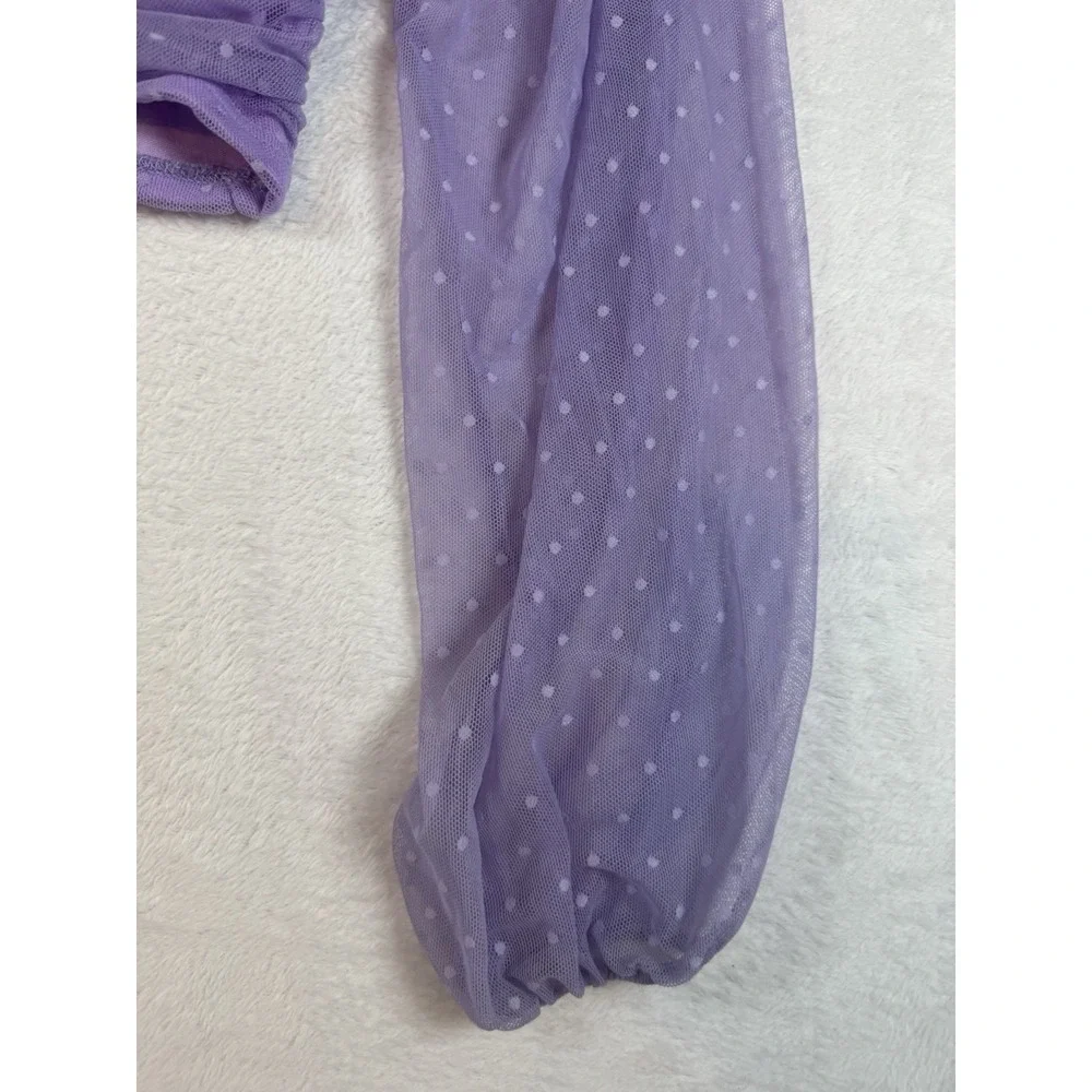 Lavender Mesh Crop Top Puff Long Sleeves Polka Dot Women's Fairycore Coquette Sm
